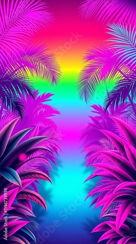 Vibrant tropical paradise sunset scene