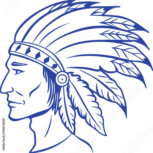  Native American Chief Feather Headdress Side Profile Vector Art