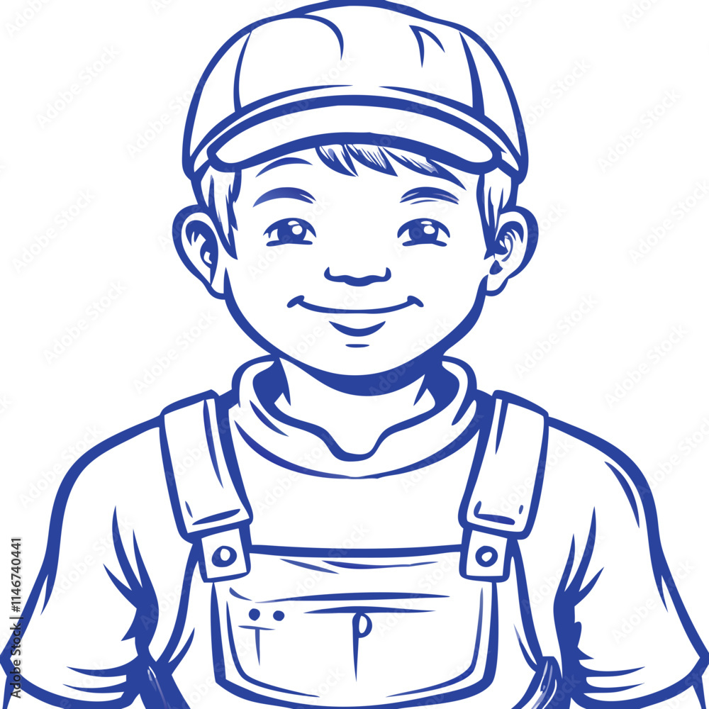 Smiling Young Boy in Cap and Overalls Vector Illustration for Educational and Children's Content Smiling Young Boy in Cap and Overalls Vector Illustration for Educational and Children's Content