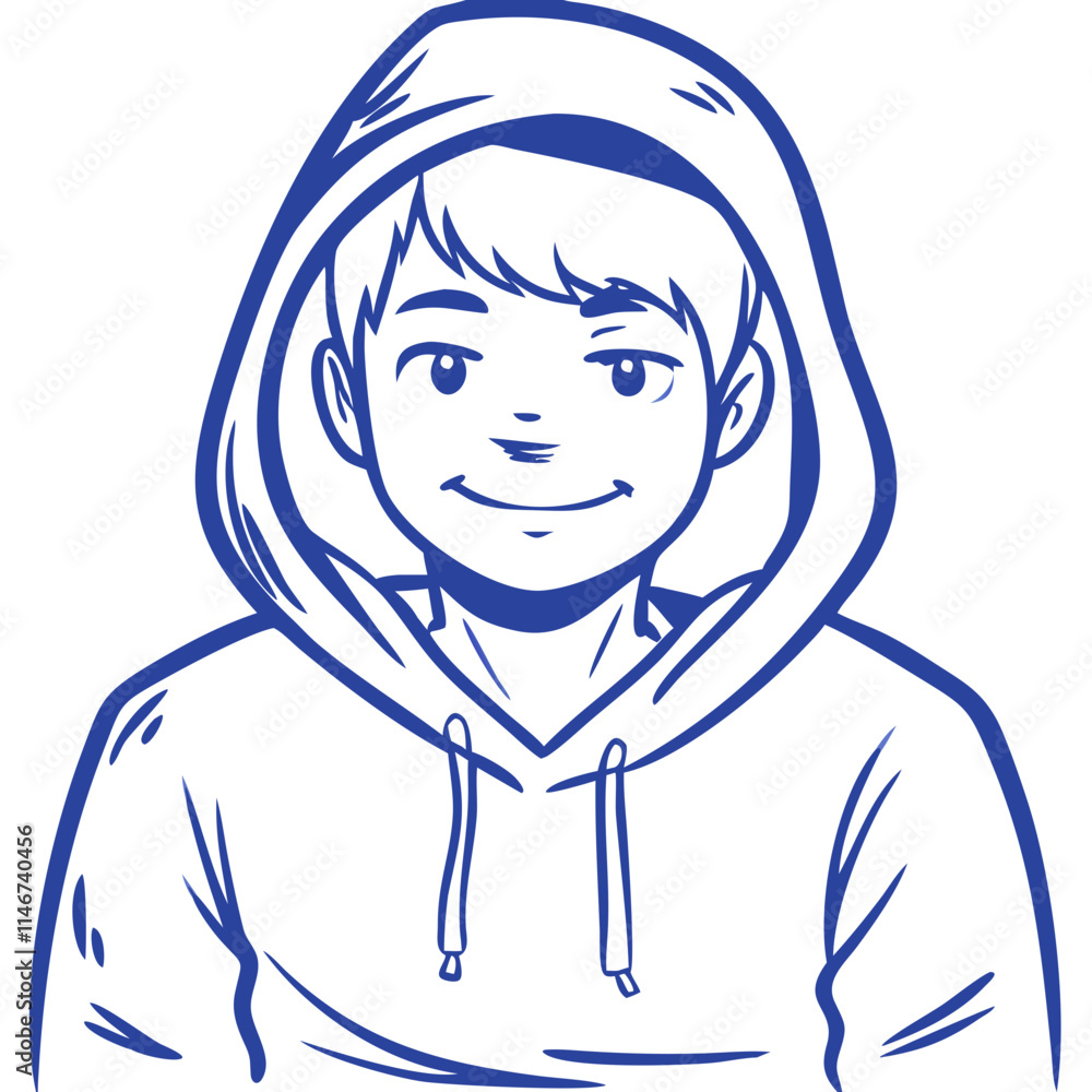 Smiling Young Boy in Hooded Sweatshirt Vector Art Illustration Smiling Young Boy in Hooded Sweatshirt Vector Art Illustration