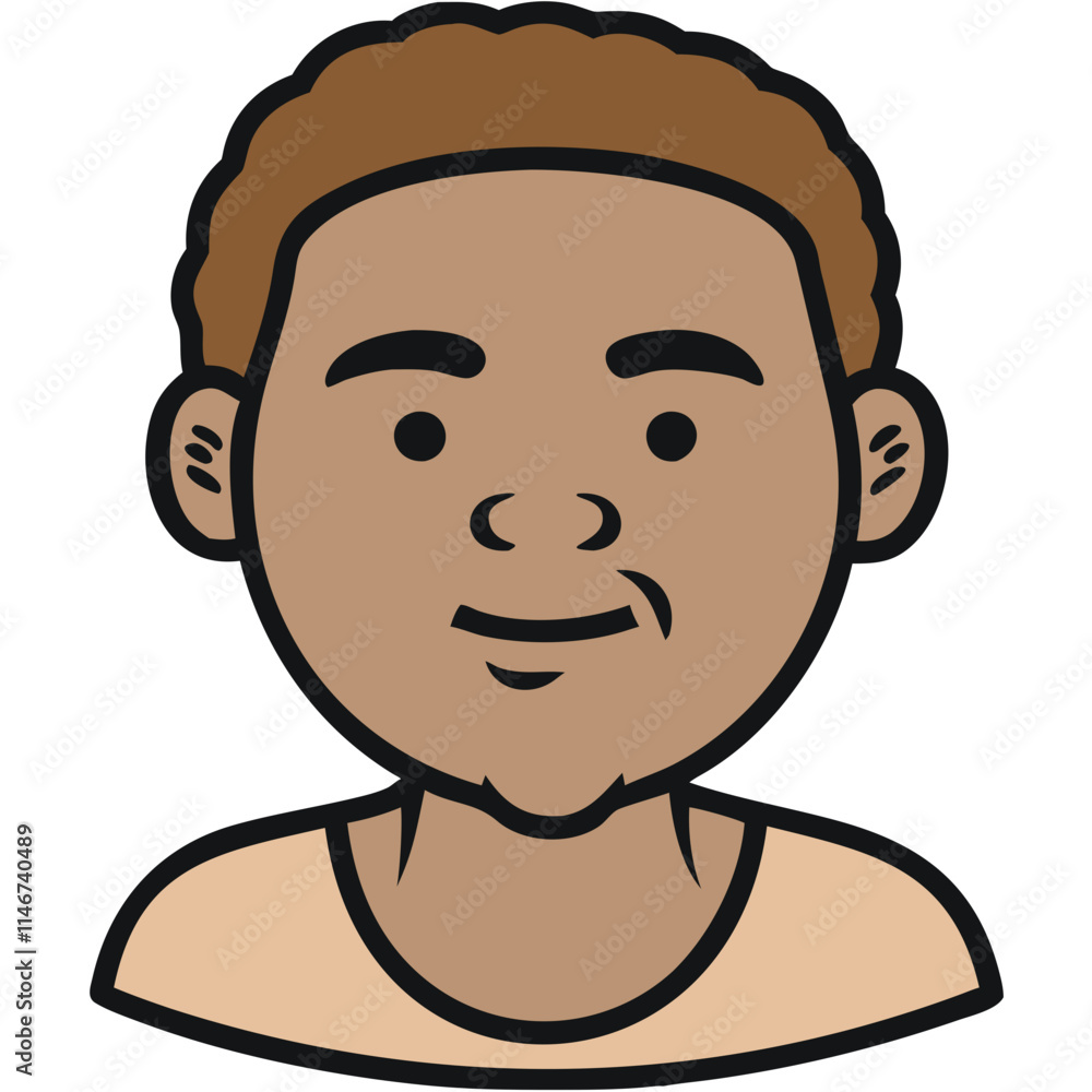 Vector Illustration Smiling Cartoon Boy Character with Curly Hair on Pastel Background Vector Illustration Smiling Cartoon Boy Character with Curly Hair on Pastel Background