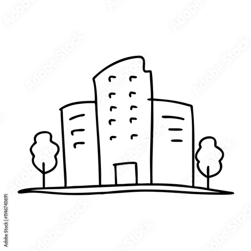  Simple Urban Cityscape Vector Illustration with Trees and Buildings