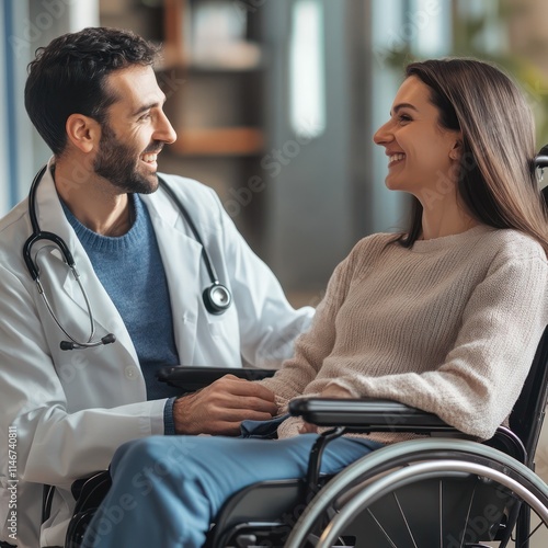Smiling doctor looking at a patient on a wheelchair - Image #3 @PrideWalaBhai
