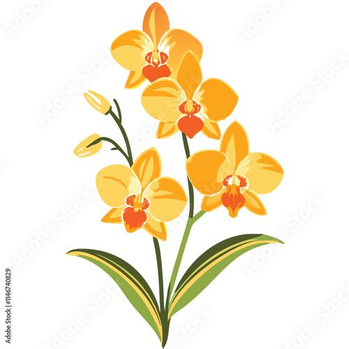  Vibrant Yellow Orchid Flowers Vector Illustration for Botanical Decor