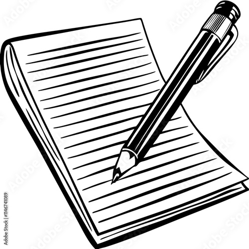  Vector Illustration of Pen on Lined Notebook for Writing and Note-Taking