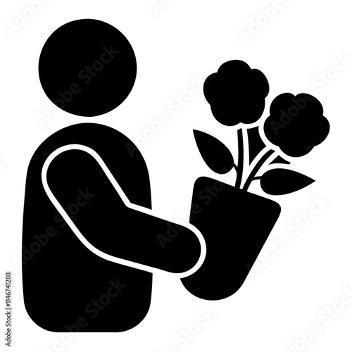  Person Holding Potted Plant Vector Illustration for Horticulture and Gardening Concepts