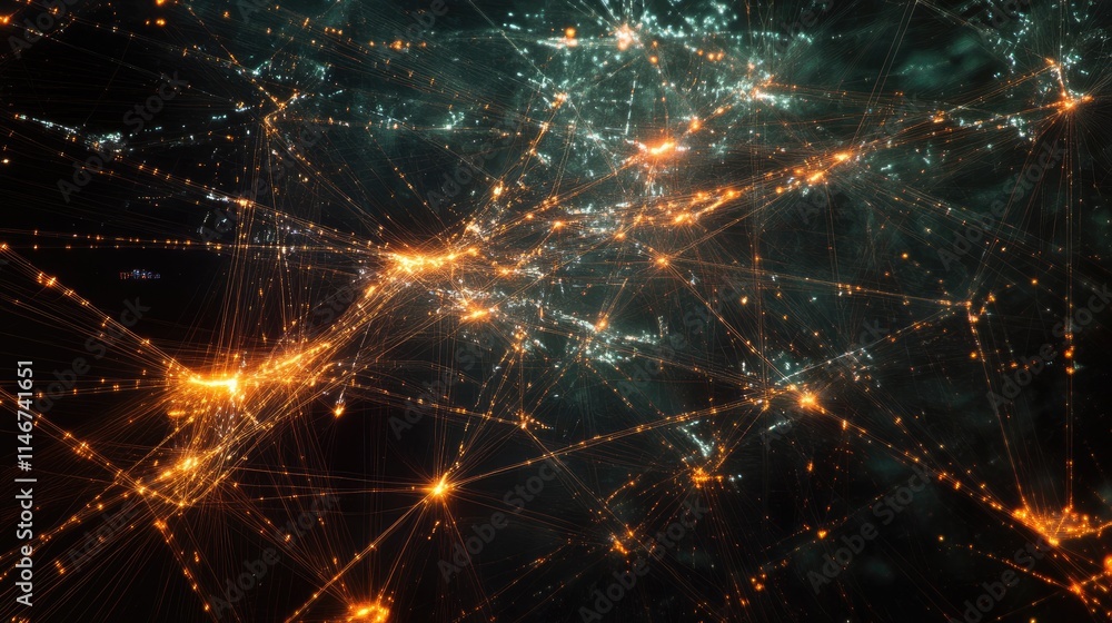 Global shipping network visualized with interconnected lines and glowing nodes, container ships at sea, network, global logistics Global shipping network visualized with interconnected lines and glowing nodes, container ships at sea, network, global logistics