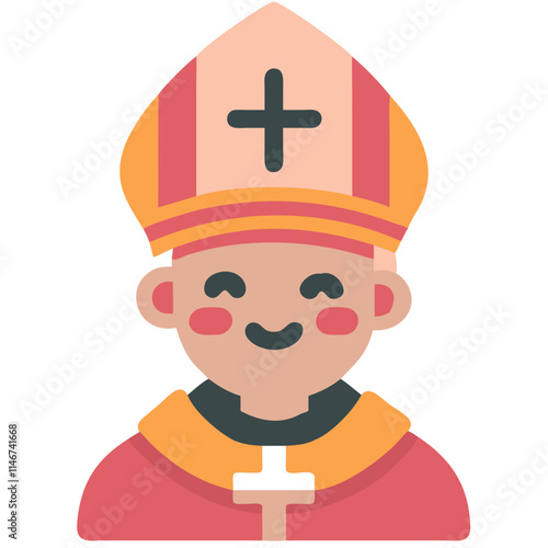  Cartoon Bishop with Mitre and Cross Illustration for Religious Concepts