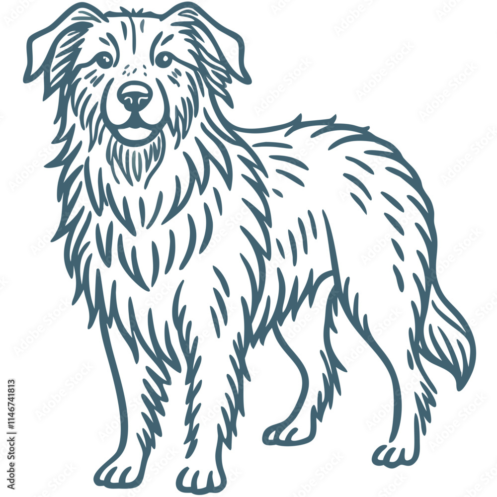 Obraz premium Vector Illustration of Happy Fluffy Dog with Long Fur and Friendly Expression