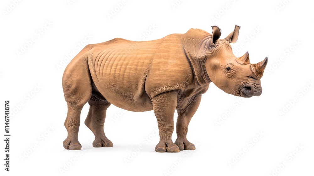 Fototapeta premium A large adult white rhinoceros stands on a white background.