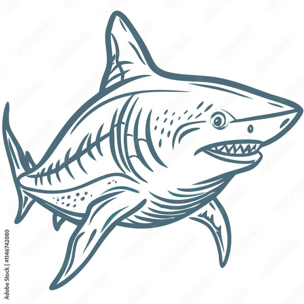 Fototapeta premium Majestic Blue Shark Vector Illustration of Ocean Predator