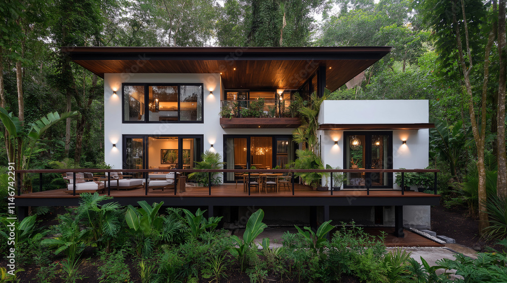 Modern Jungle Retreat: A stunning contemporary home nestled within lush greenery, showcasing sleek architecture and expansive outdoor living spaces. The perfect blend of luxury and nature. Modern Jungle Retreat: A stunning contemporary home nestled within lush greenery, showcasing sleek architecture and expansive outdoor living spaces. The perfect blend of luxury and nature.