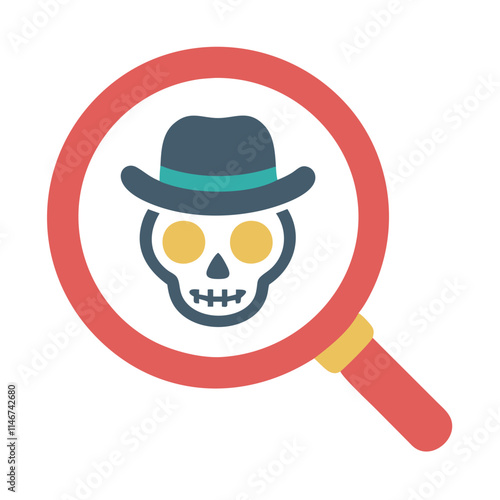  Magnifying Glass on Mysterious Skull with Hat Vector Illustration for Halloween