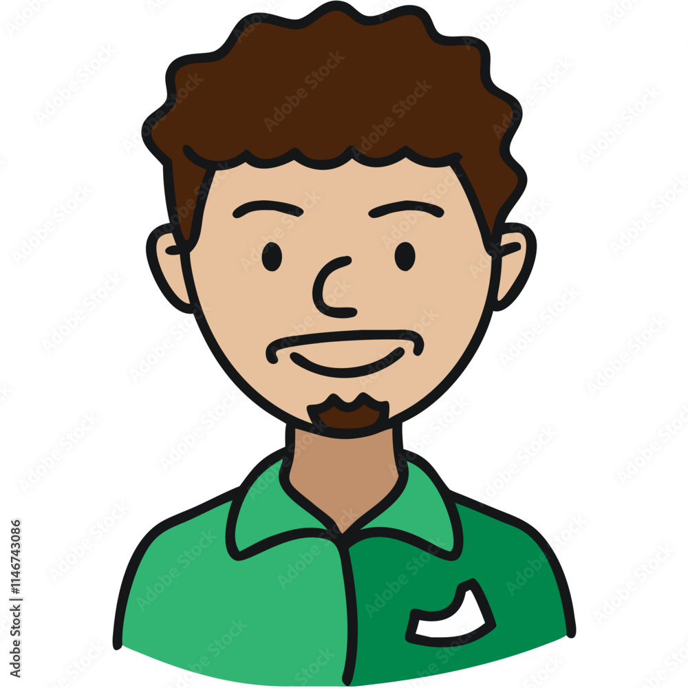Smiling Cartoon Man in Green Shirt Vector Illustration for Profile or Avatar Use Smiling Cartoon Man in Green Shirt Vector Illustration for Profile or Avatar Use