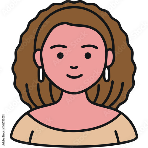  Smiling Woman with Curly Hair and Hoop Earrings Vector Illustration