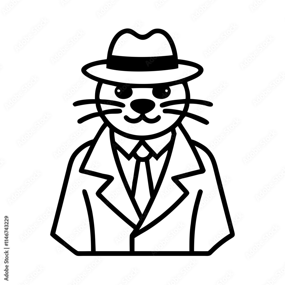 Cartoon Cat Detective in Suit and Hat Vector Illustration for Mystery Themes Cartoon Cat Detective in Suit and Hat Vector Illustration for Mystery Themes