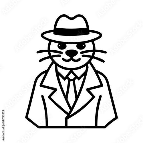  Cartoon Cat Detective in Suit and Hat Vector Illustration for Mystery Themes