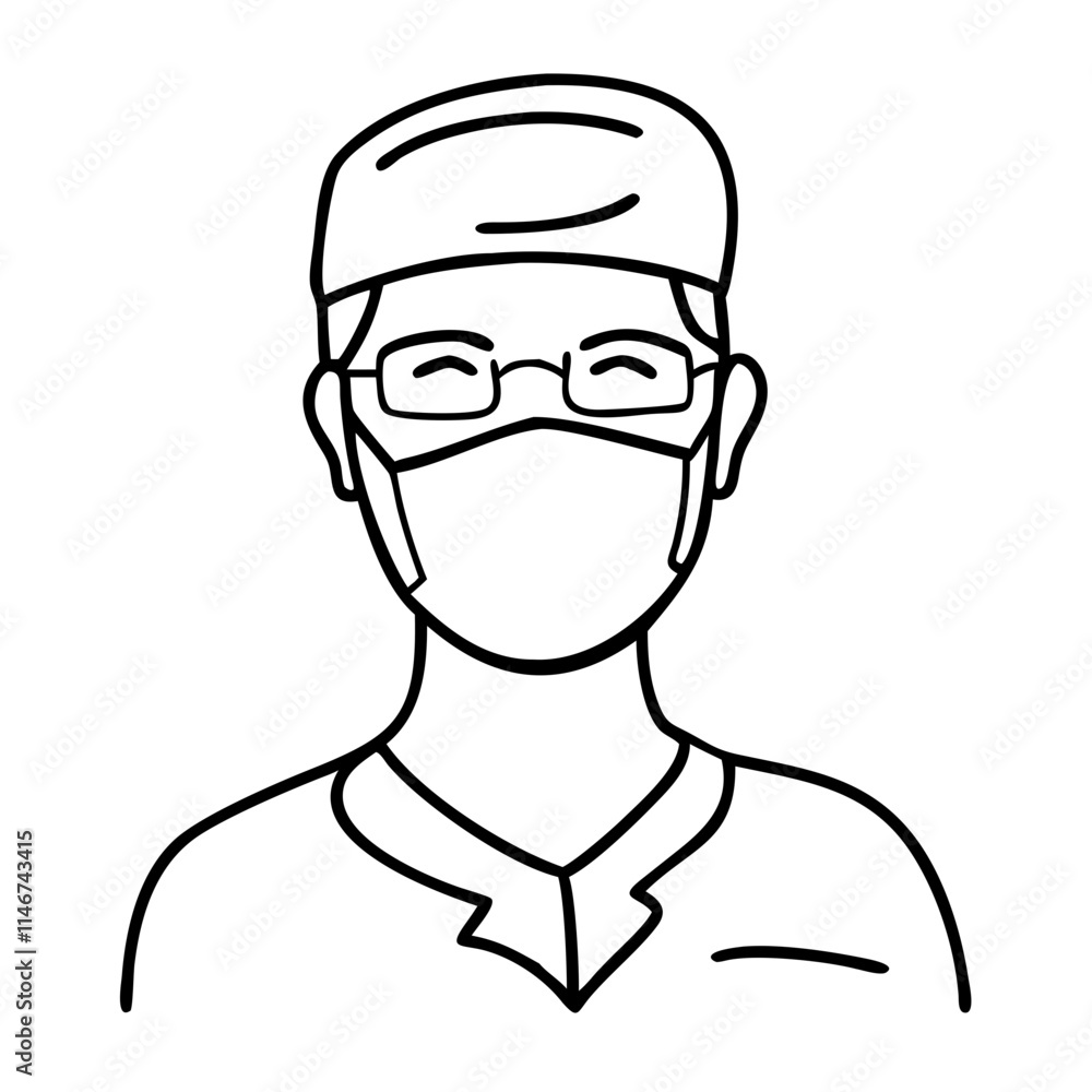 Medical Professional Wearing Mask and Glasses Illustrative Vector Medical Professional Wearing Mask and Glasses Illustrative Vector