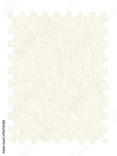 Postage stamp vertical vintage ivory yellowed textured paper wrinkled with copy space