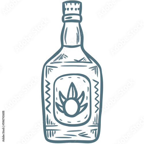  Blue Outline Tequila Bottle Vector with Agave for Beverage Design