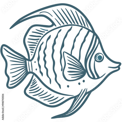  Blue Line Art Angelfish Vector Perfect for Marine Themed Designs and Decor