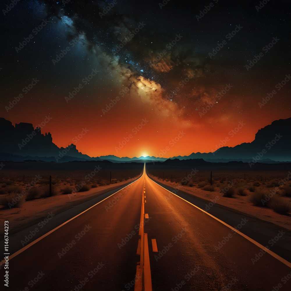 Fototapeta premium A Road under starry nighta