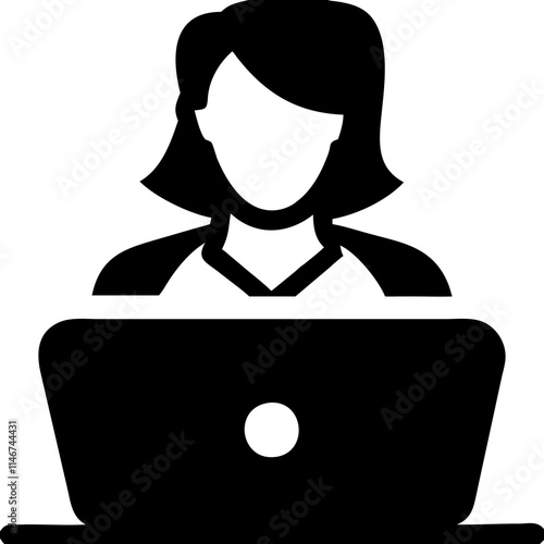  Businesswoman Working at Laptop Silhouette Vector for Professional Use