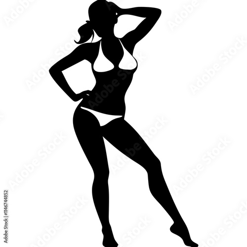 Silhouette of Woman in Bikini Posing Confidently in Vector Art