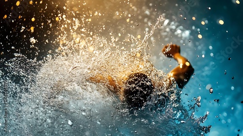 Dynamic swimmer entering water, creating large splash.