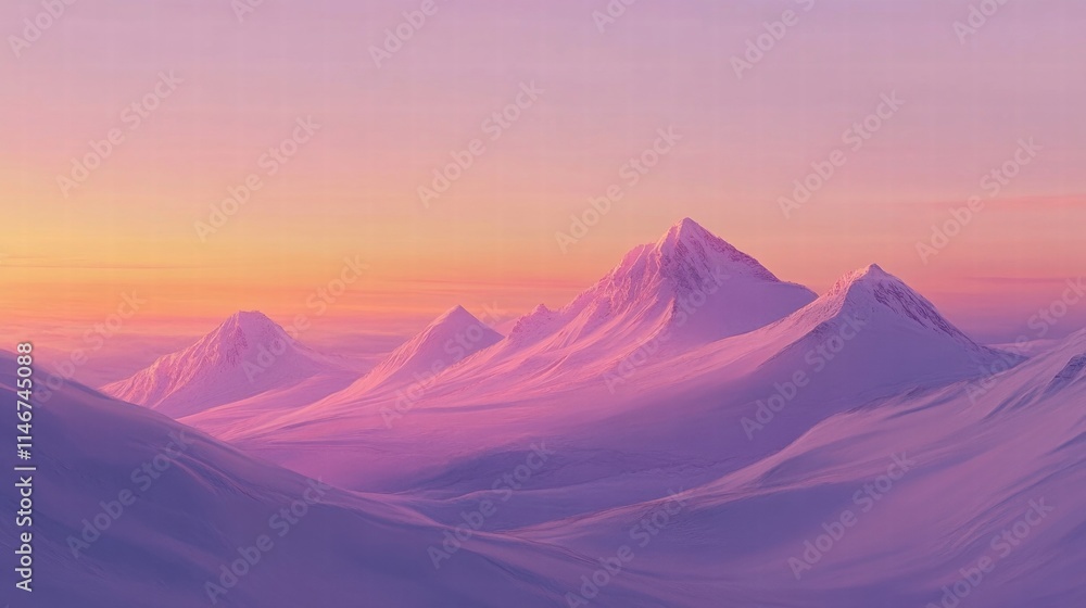 Fototapeta premium serene pink sunset over snowy mountains