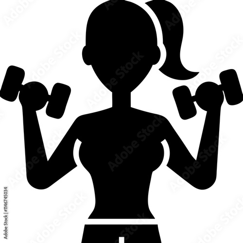  Silhouette of Woman Exercising with Dumbbells Fitness Vector Illustration