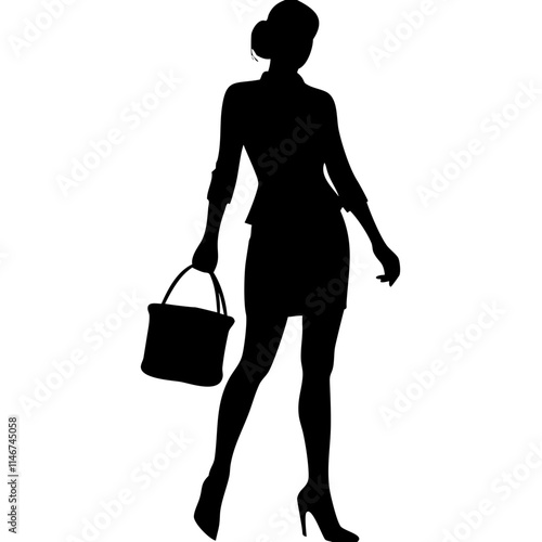  Elegant Businesswoman Silhouette with Handbag in Heels Professional Vector