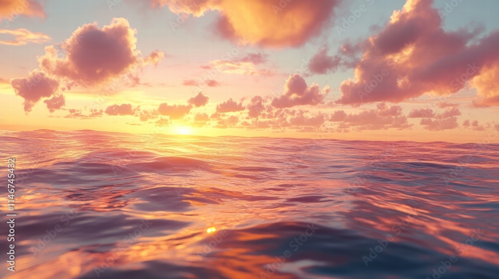 serene sunset over calm ocean waves serene sunset over calm ocean waves