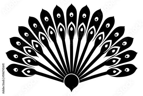 Dramatic Peacock Feathers Fan Silhouette - Symbolizing Mardi Gras Flair Vector Design