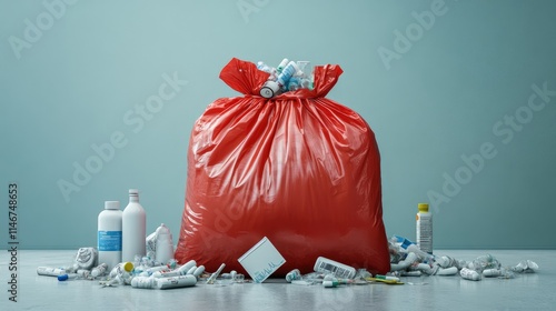 nfectious waste must be disposed of in the trash bag and red.Waste infections in hospitals.photo boxes at the hospital. shows a lot of medical waste.infectious wastes in red bag photo