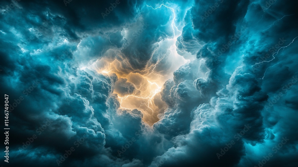 Obraz premium Dramatic lightning striking through dark stormy clouds.