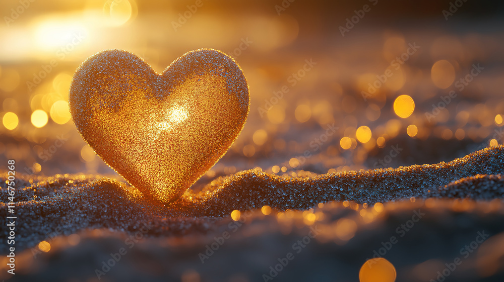 Fototapeta premium Valentine's Day sprinkled sand heart on a romantic abstract background for love concept