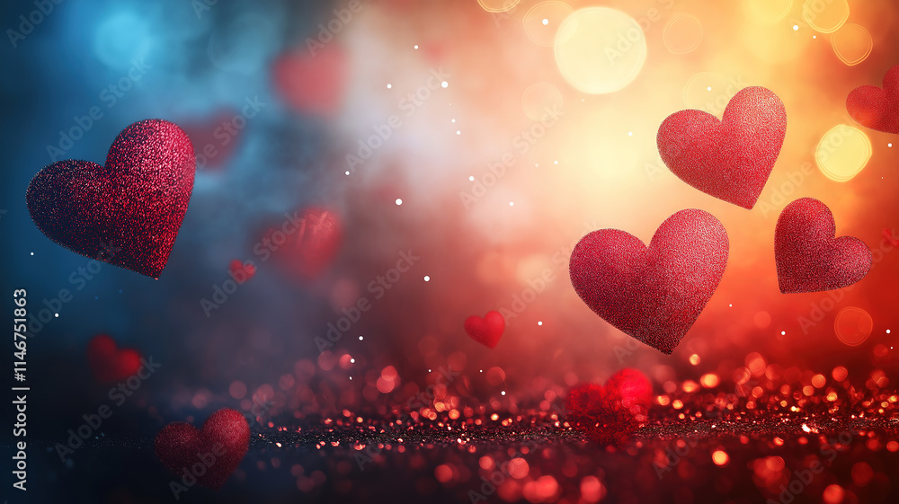 Romantic red heart design on a panoramic background for Valentine's Day celebration Romantic red heart design on a panoramic background for Valentine's Day celebration