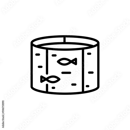 Fish Farm line icon. Producing Salmon and Trout, Carp, Catfish and Tilapia. Fish farming, raising fish commercially in tanks, enclosures, fish ponds for food. Outline icons for use in design.