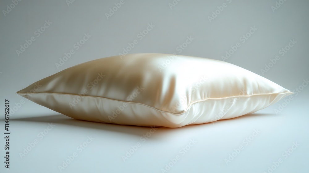 A soft, cream-colored pillow resting on a smooth surface, ideal for comfort and relaxation. A soft, cream-colored pillow resting on a smooth surface, ideal for comfort and relaxation.