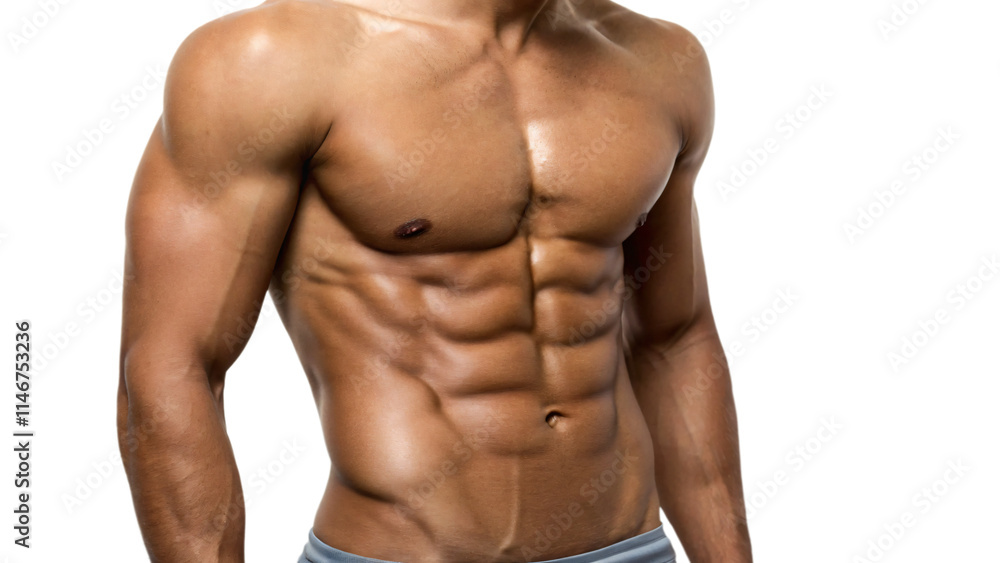 Muscular male torso with defined abs, showcasing a fit and athletic physique Muscular male torso with defined abs, showcasing a fit and athletic physique