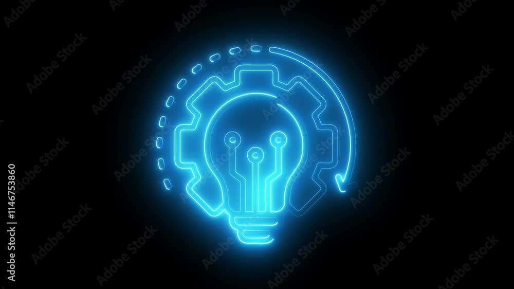 Modernization icon animation by cyan color neon on black background. Modernization icon animation by cyan color neon on black background.