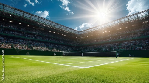 epic tennis stadium scene bright sunny day
