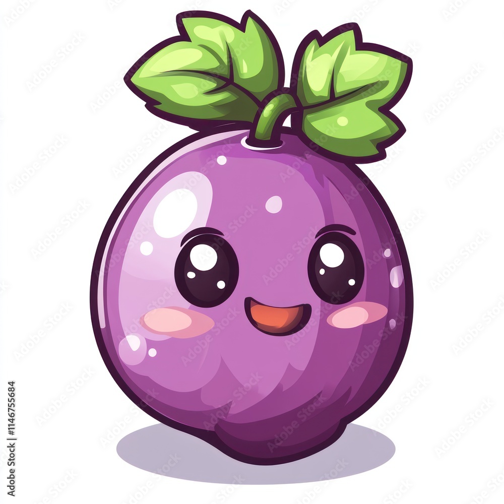 Cute cartoon purple grape with happy face and leaves. Cute cartoon purple grape with happy face and leaves.