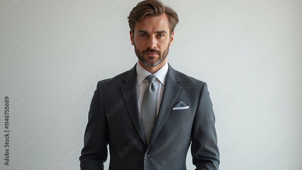 A confident man in a gray suit. A confident man in a gray suit.