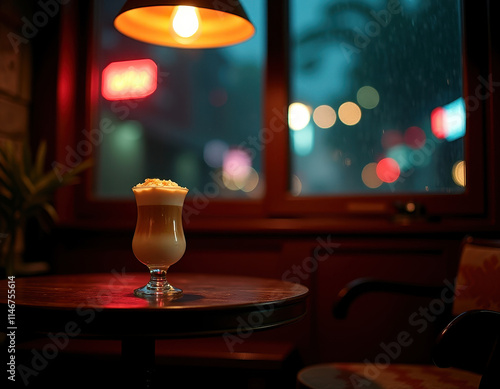 Vietnamese coconut coffee in cozy cafe ambiance for beverage lovers' delight photo