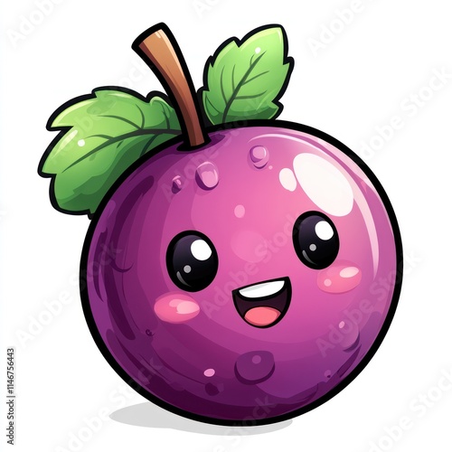 Wallpaper Mural Cute cartoon plum with happy face and leaves. Torontodigital.ca