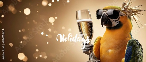 Happy Parrot Celebrates Holidays with Champagne Toast photo