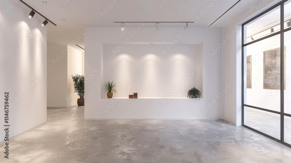 Fototapeta premium White window on a blank wall in an empty modern interior room