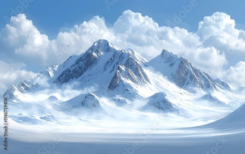 Wallpaper Mural A breathtaking winter landscape featuring majestic snow-capped mountains under a clear blue sky, creating a serene and tranquil atmosphere. Torontodigital.ca